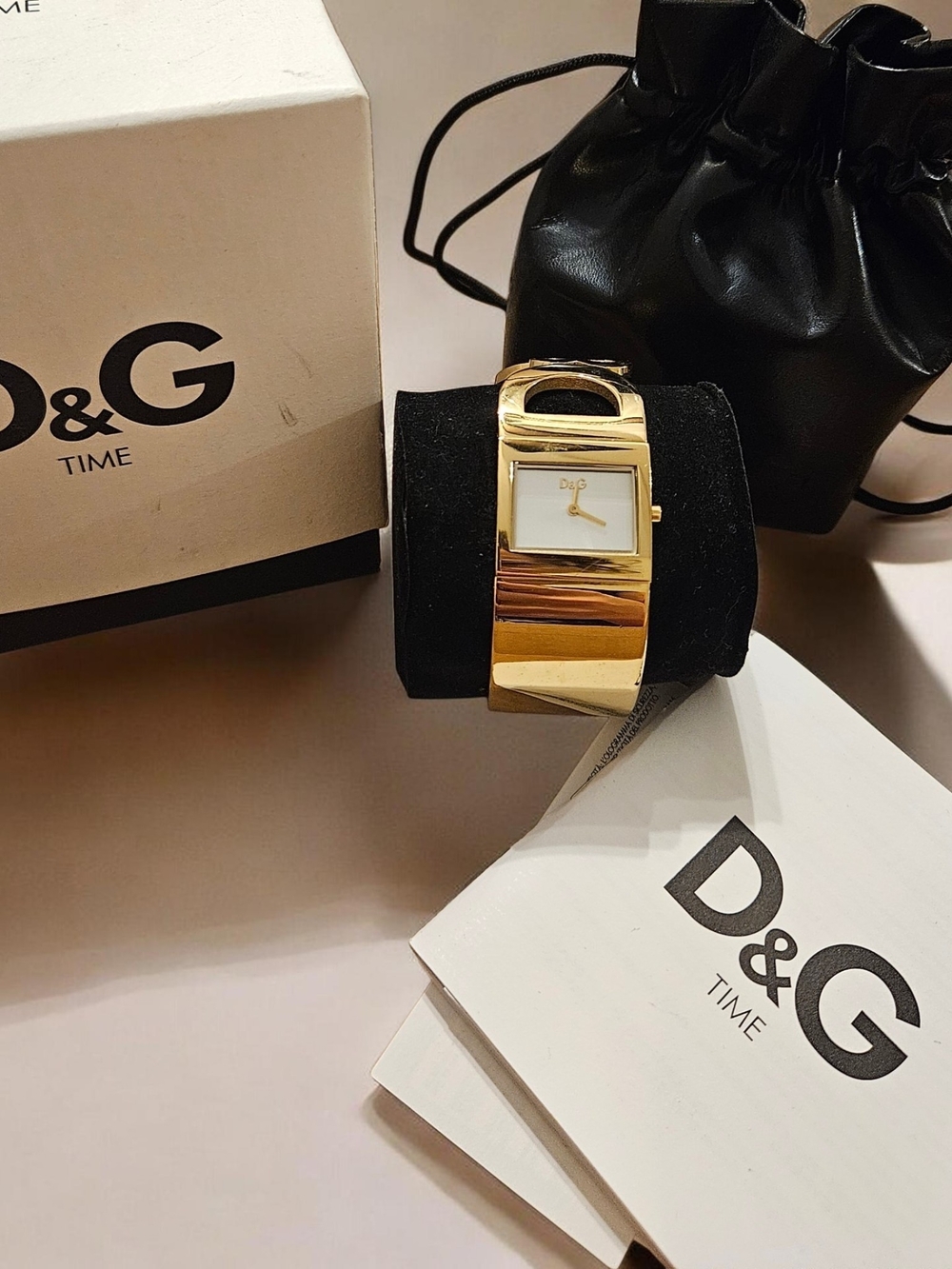 D&G Time Gold Bangle/Cuff Watch Y2K Box & Papers VTG McBling